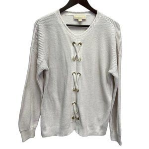 Michael Kors Cotton Blend Beige Lace Front Pullover Sweater Size L